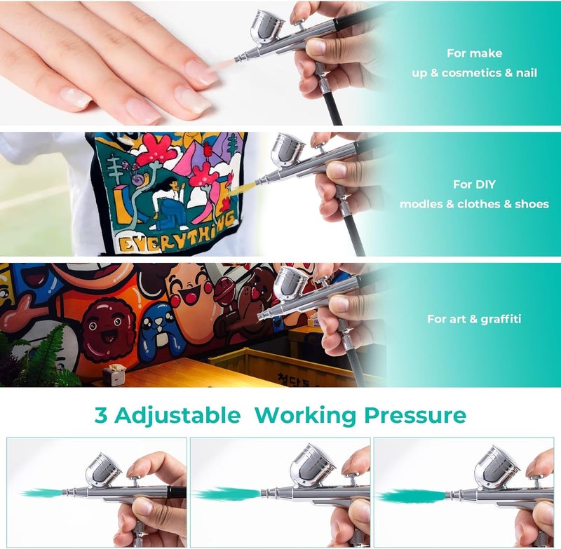 MDBTTOOLS Airbrush Kit with Compressor, 25 PSI, 0.3mm Nozzle, Air brush Gun Set for Nails Art, Cakes,Makeup, Painting, Cookie, Clothes, Paint, Cleaning Machine (ACK-BT19) - Image 4